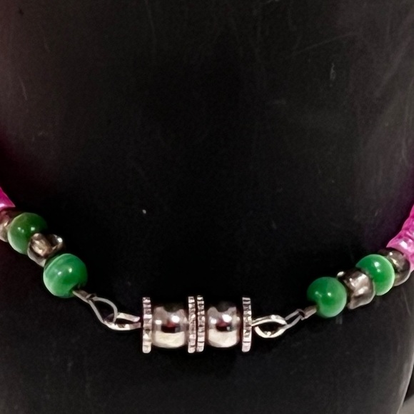 Pink and Green Handmade Beaded Ankle Bracelet - Picture 4 of 7